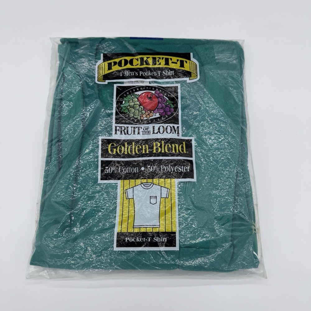 FRUIT OF THE LOOM Vtg 90s NOS‎ Green Golden Blend Pocket T-Shirt Mens Large